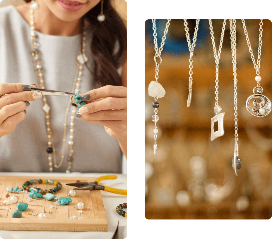 Handmade turquoise beaded jewelry and silver necklaces